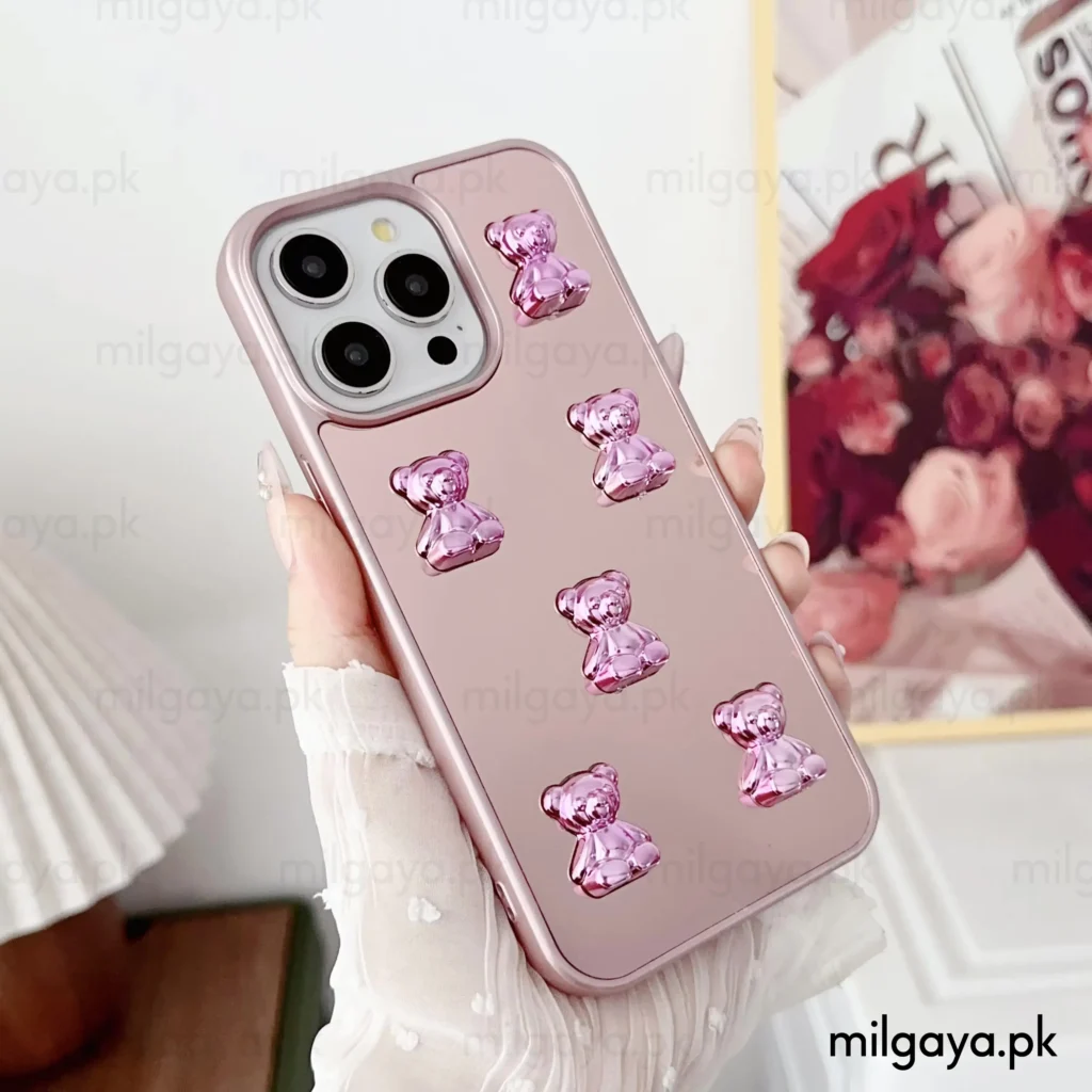 3D Bear Embellished Mirror iPhone Case by milgaya.pk