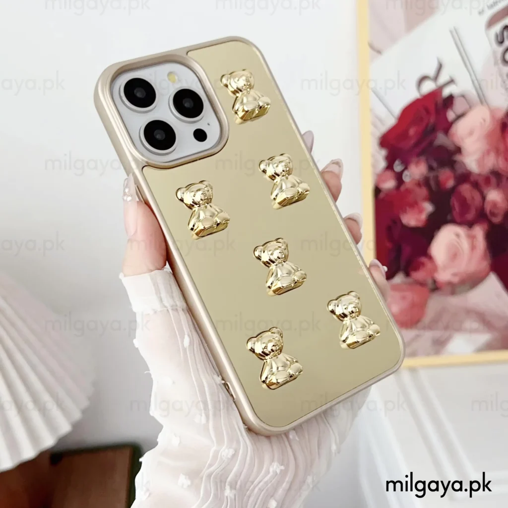 3D Bear Embellished Mirror iPhone Case by milgaya.pk