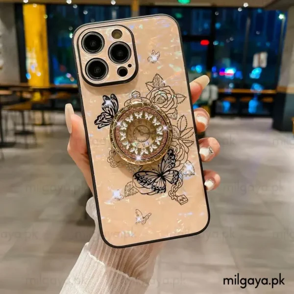 TYBOMB Luxury Glitter Butterfly Metal Ring iPhone Case Milgaya.pk