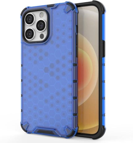 2_Best iPhone Airbag Shockproof Hybrid Armor Honeycomb Blue Transparent Case at Milgaya.pk