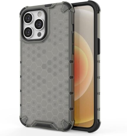 2_Best iPhone Airbag Shockproof Hybrid Armor Honeycomb Gray Transparent Case at Milgaya.pk