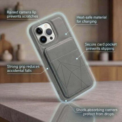 iPhone 15 Pro Max Premium Leather Wallet Phone Case with Card Holder Slots & Back Flip Kickstand